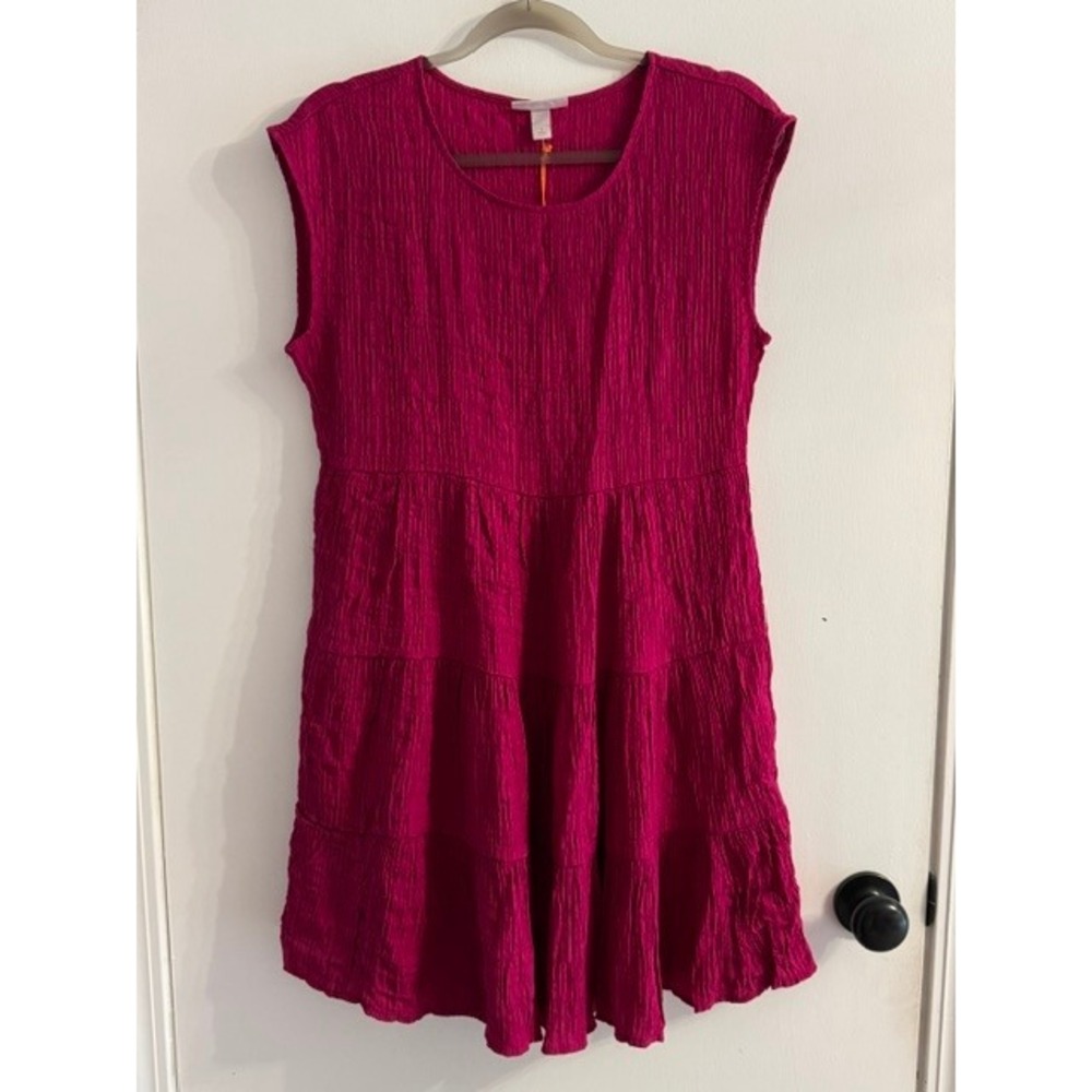 Knox Rose Magenta Pink Textured Tiered Mini Dress Sleeveless Pockets Small NEW